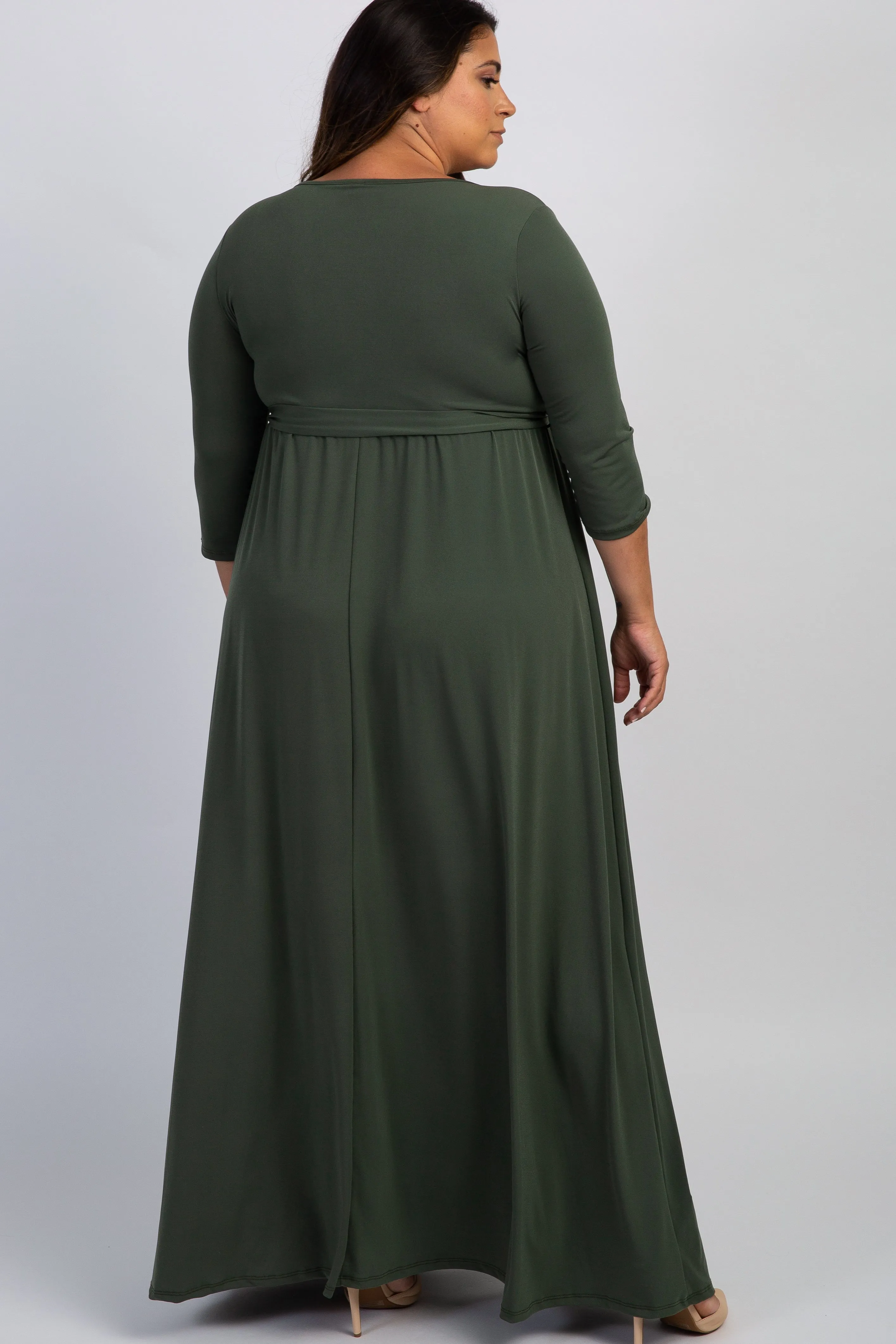 PinkBlush Olive Sash Tie Wrap Plus Maxi Dress sold by Pinkblush product image thumbnail 3