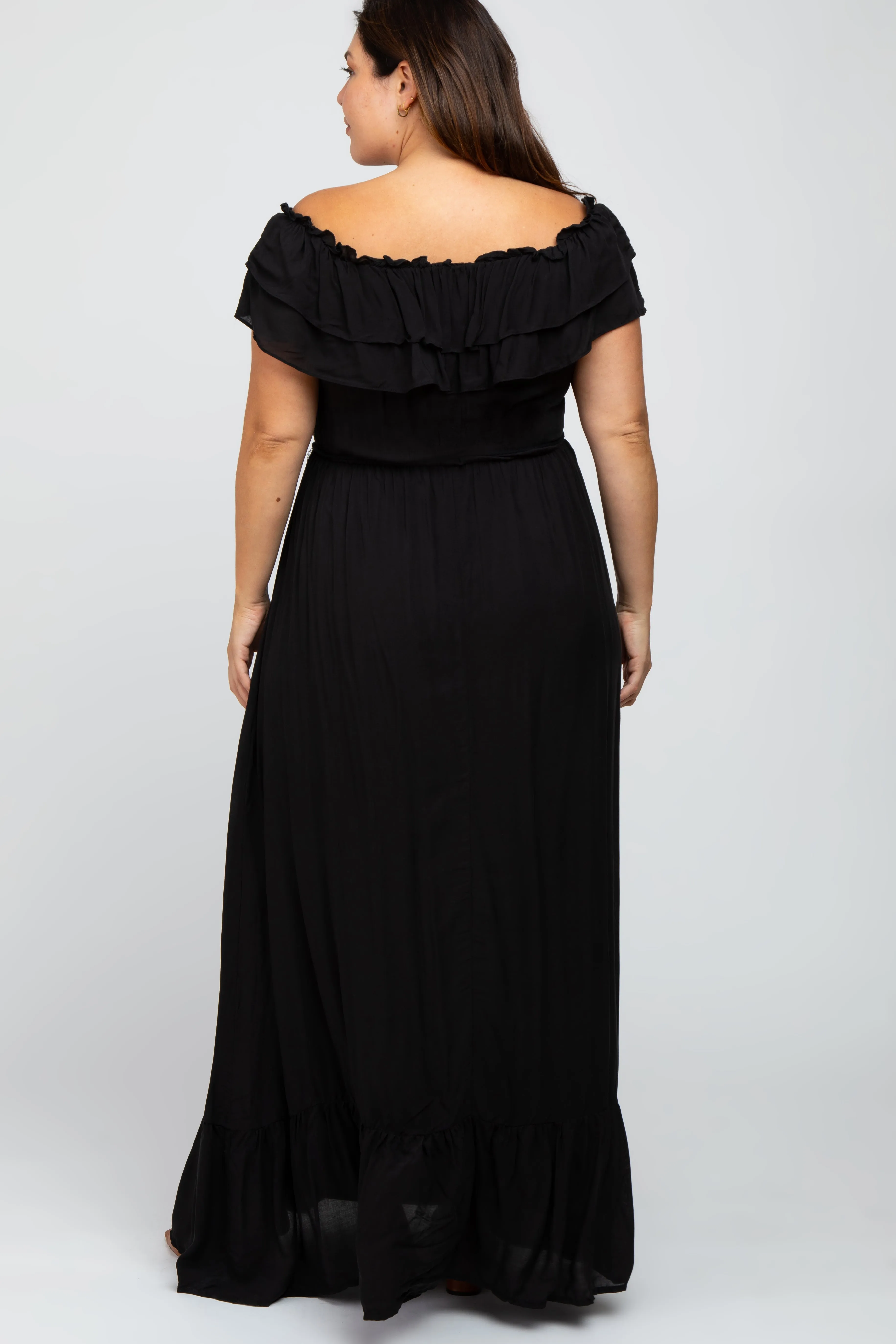 Black Off Shoulder Tassel Tie Plus Maxi Dress sold by Pinkblush product image thumbnail 3