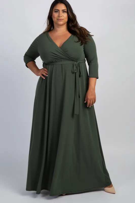 PinkBlush Olive Sash Tie Wrap Plus Maxi Dress sold by Pinkblush