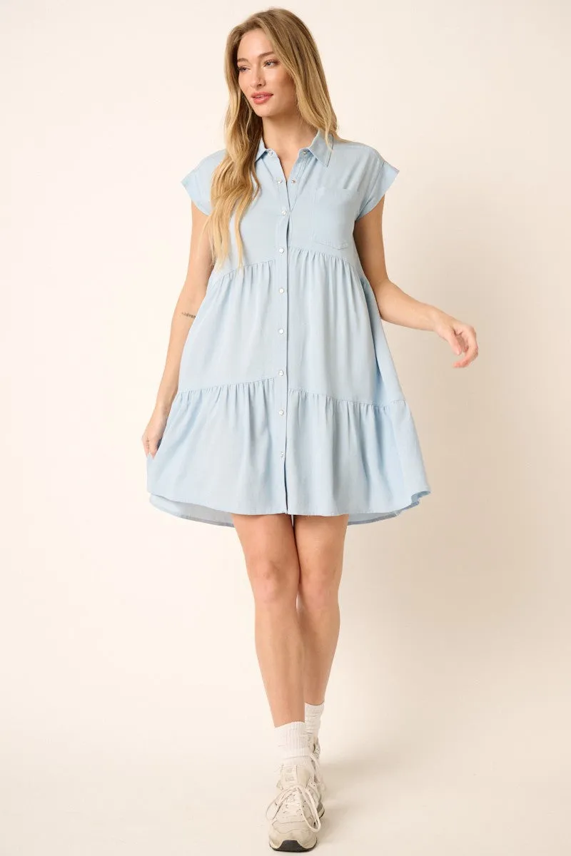Denim Ruffle Tier Shirt Dress sold by Pinkblush product image thumbnail 4