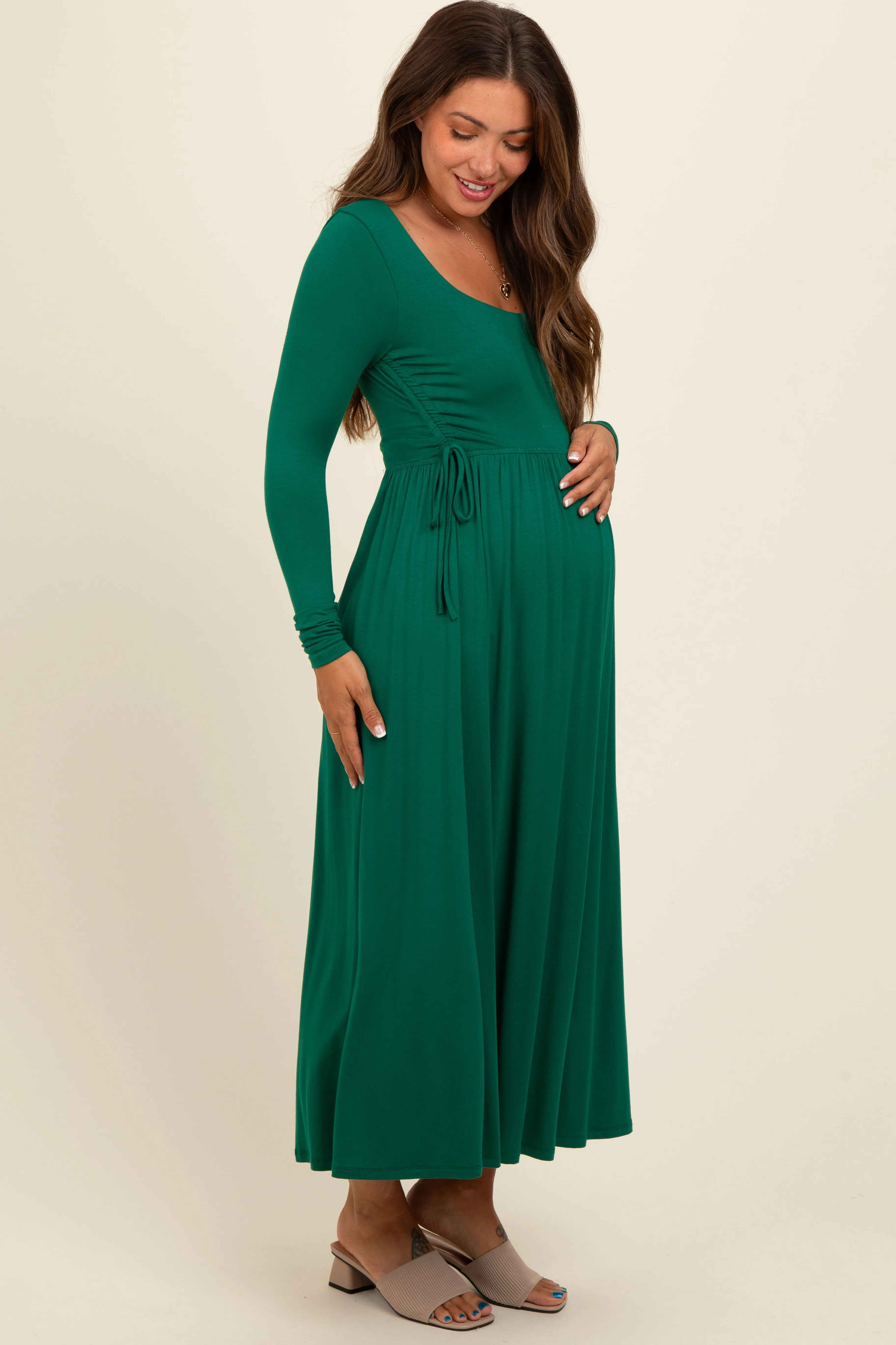 Forest Green Square Neck Long Sleeve Maternity Midi Dress sold by Pinkblush product image thumbnail 3