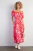 Coral Floral Off Shoulder Puff Sleeve Midi Dress sold by Pinkblush
