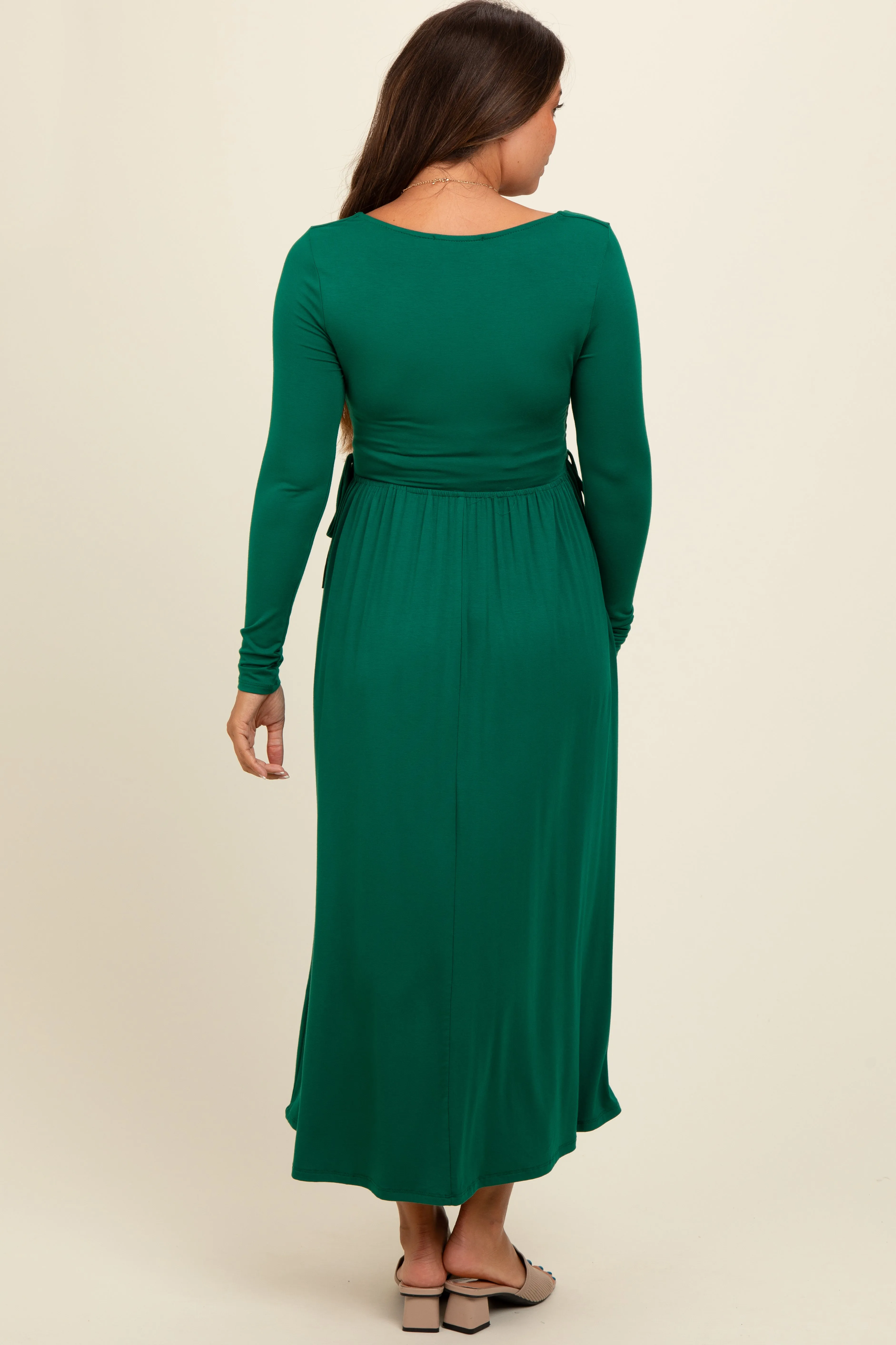 Forest Green Square Neck Long Sleeve Maternity Midi Dress sold by Pinkblush product image thumbnail 4