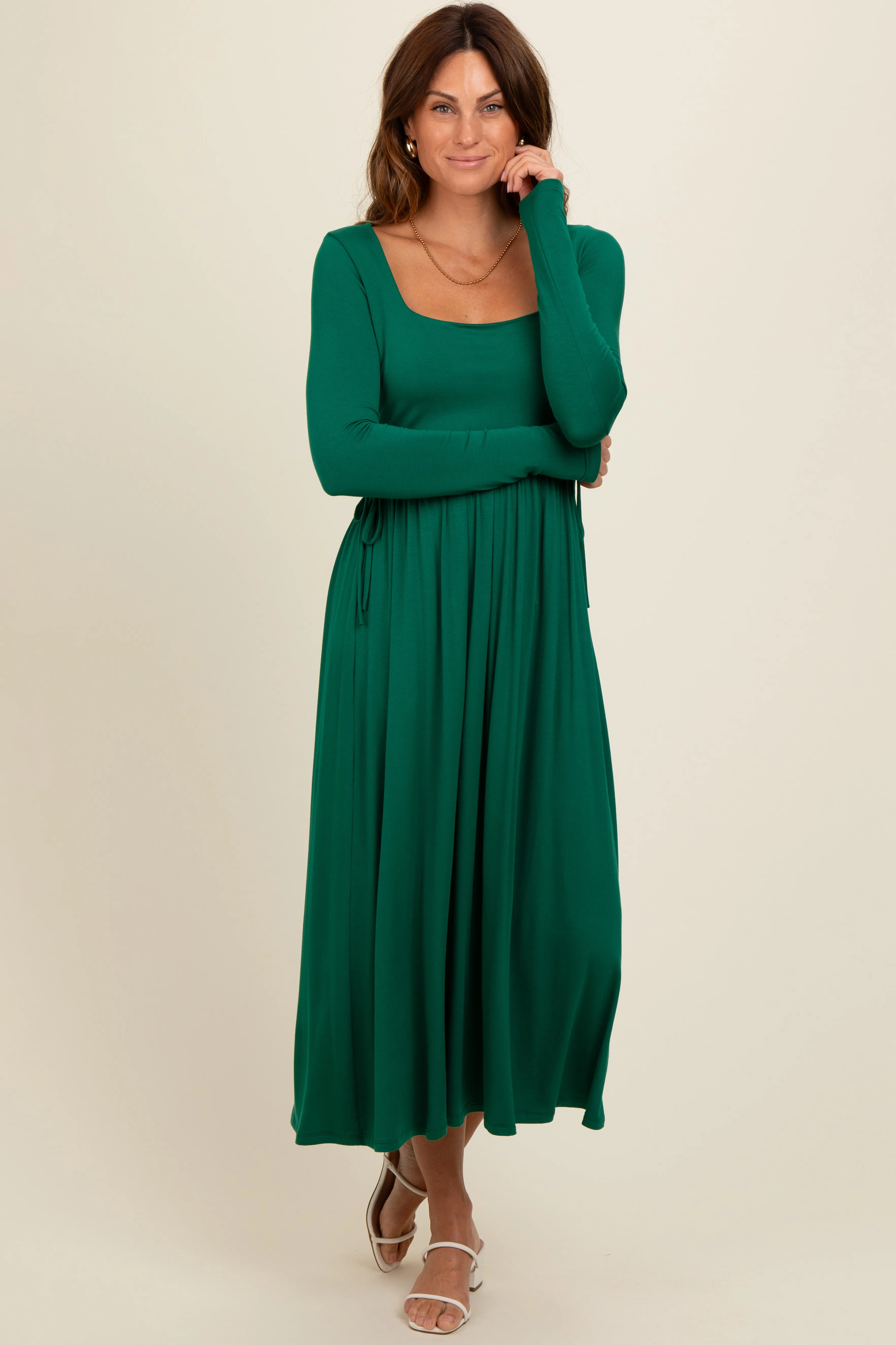 Forest Green Square Neck Long Sleeve Maternity Midi Dress sold by Pinkblush product image thumbnail 5