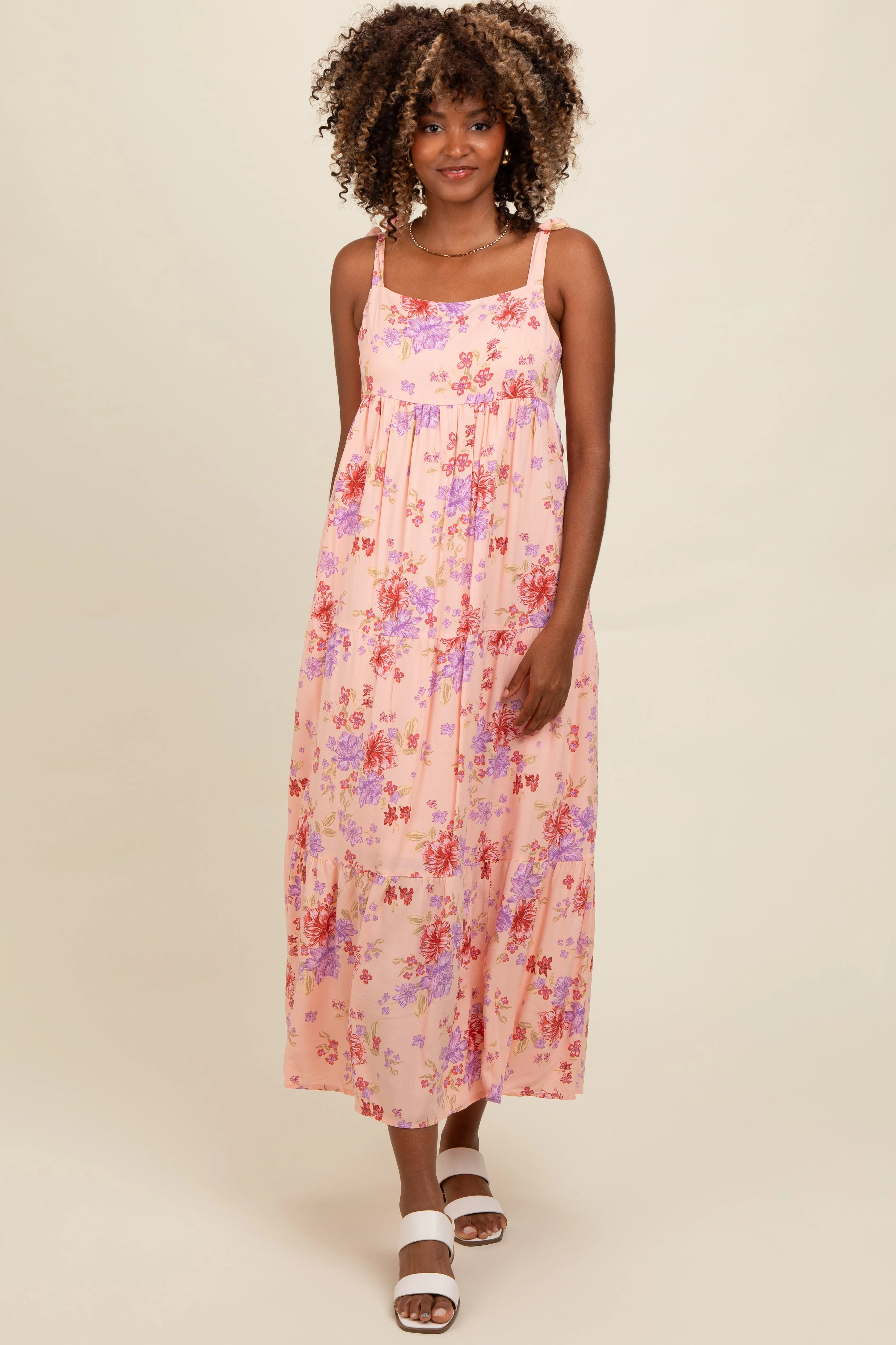 Peach Floral Tie Strap Maternity Maxi Dress sold by Pinkblush product image thumbnail 4