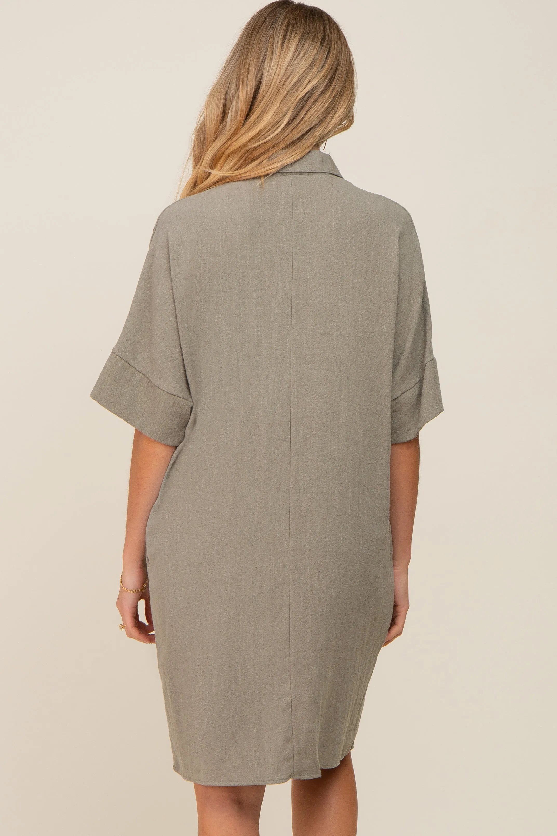 Sage Linen Front Button Collared Maternity Dress sold by Pinkblush product image thumbnail 4
