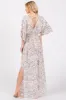 Cream V-Neck Smocked Waist Short Sleeve Maxi Dress sold by Pinkblush