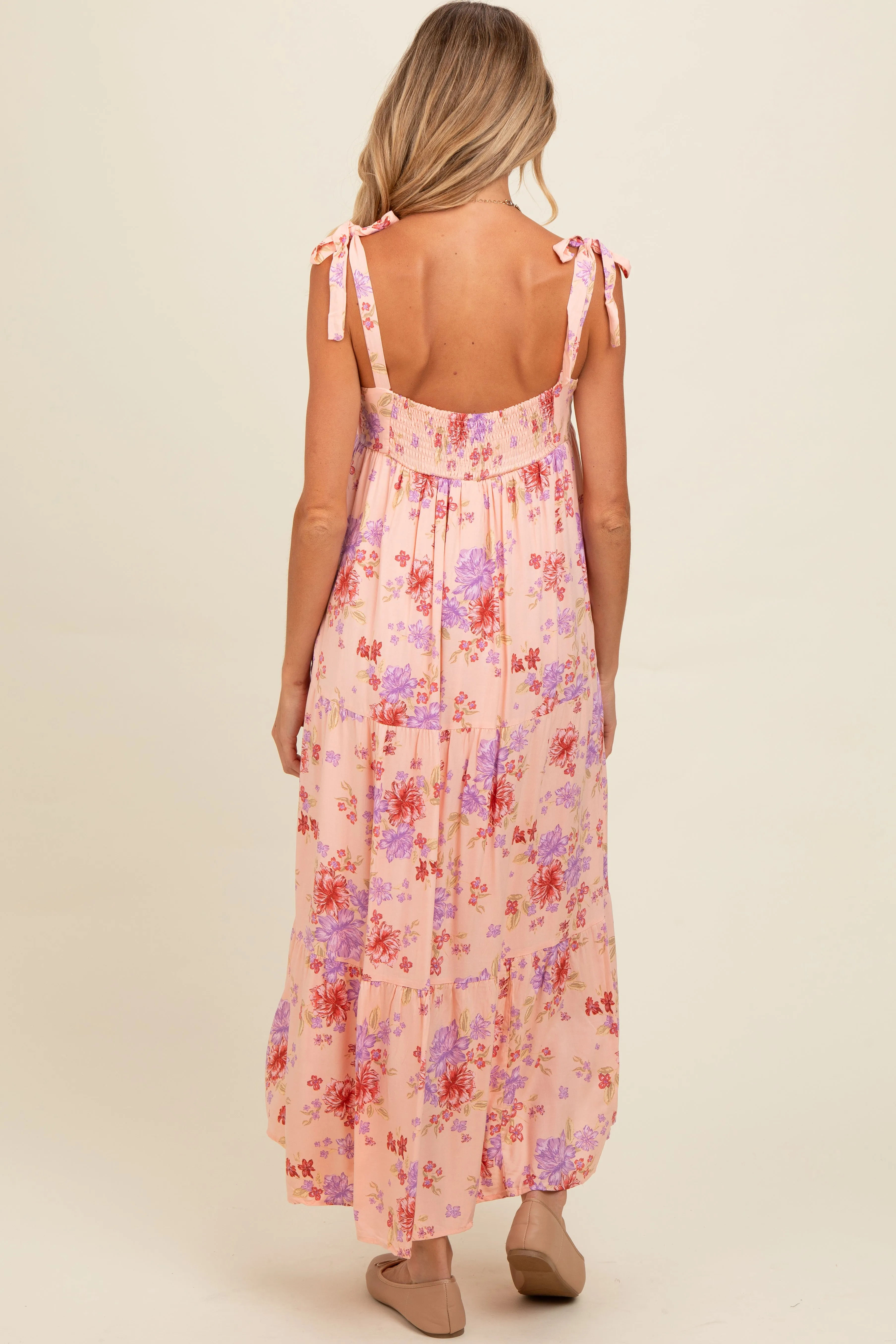 Peach Floral Tie Strap Maternity Maxi Dress sold by Pinkblush product image thumbnail 3