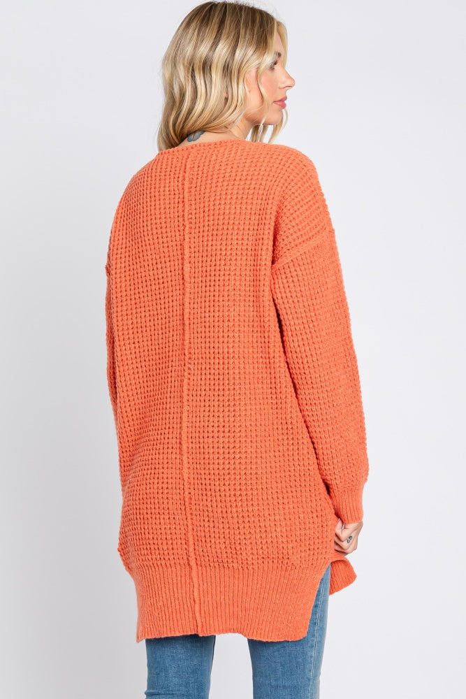 Orange Chunky Knit V-Neck Side Slit Long Sweater sold by Pinkblush product image thumbnail 3