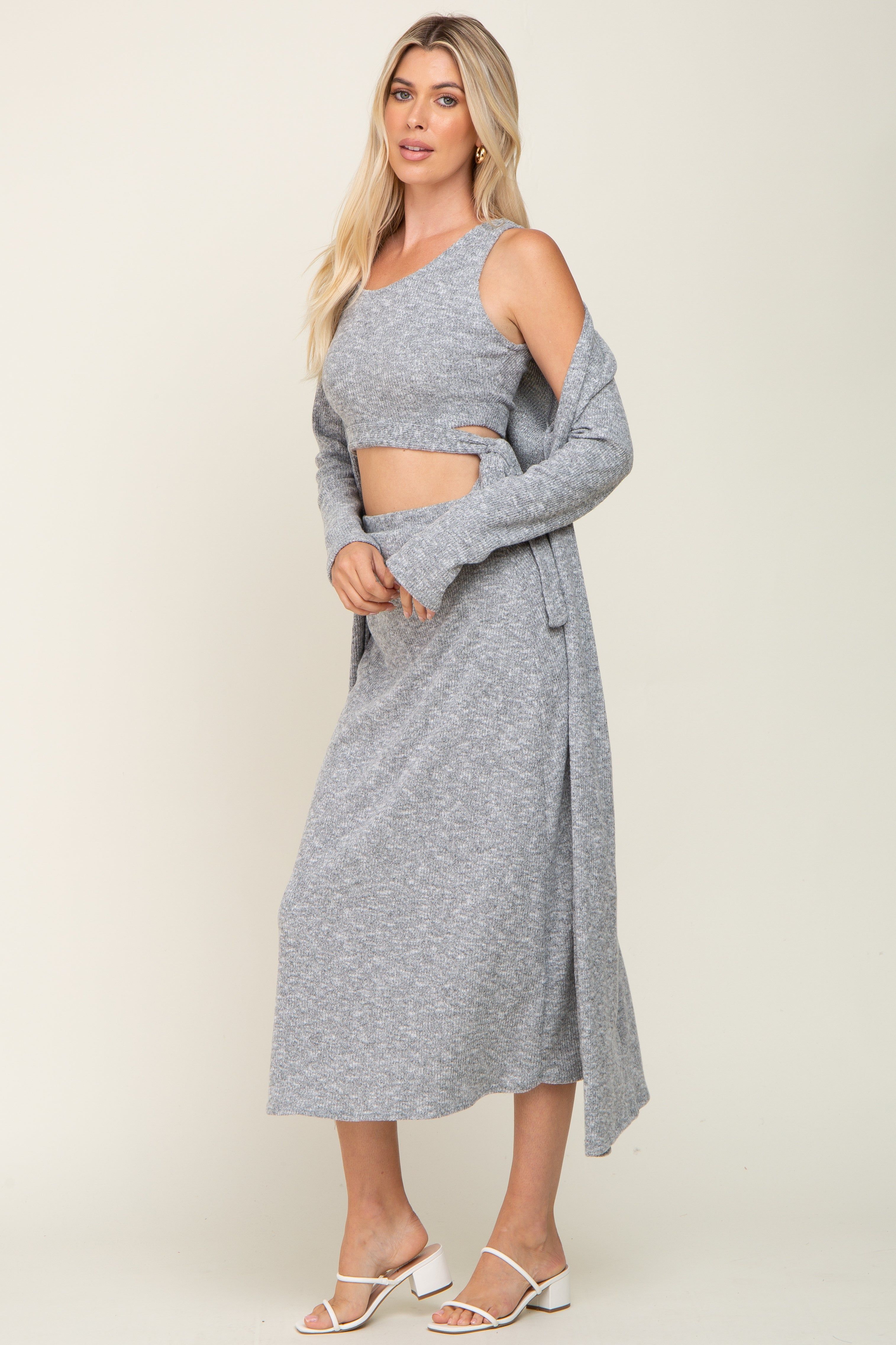 Heather Grey 3-Piece Skirt and Cardigan Set sold by Pinkblush product image thumbnail 2
