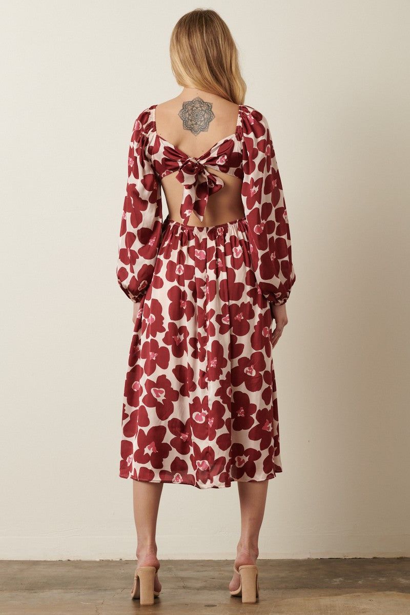 Wine Large Flower Print Cut Out Detail Midi Dress sold by Pinkblush product image thumbnail 2