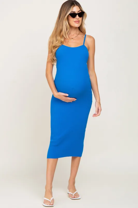 Royal Blue Ribbed Sleeveless Fitted Maternity Dress sold by Pinkblush