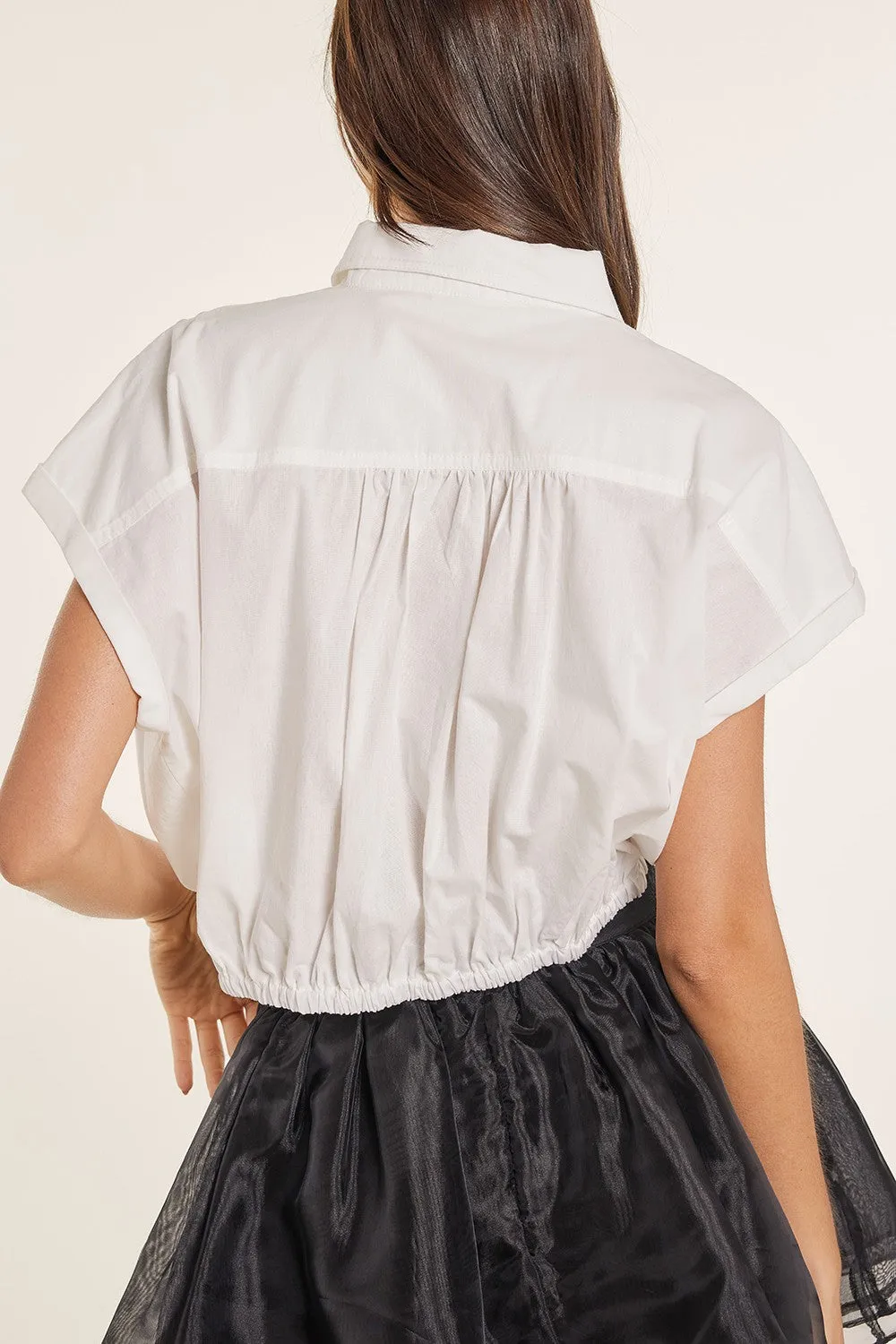 Off White Bubble Drawstring Hem Poplin Button Up Shirt sold by Pinkblush product image thumbnail 5