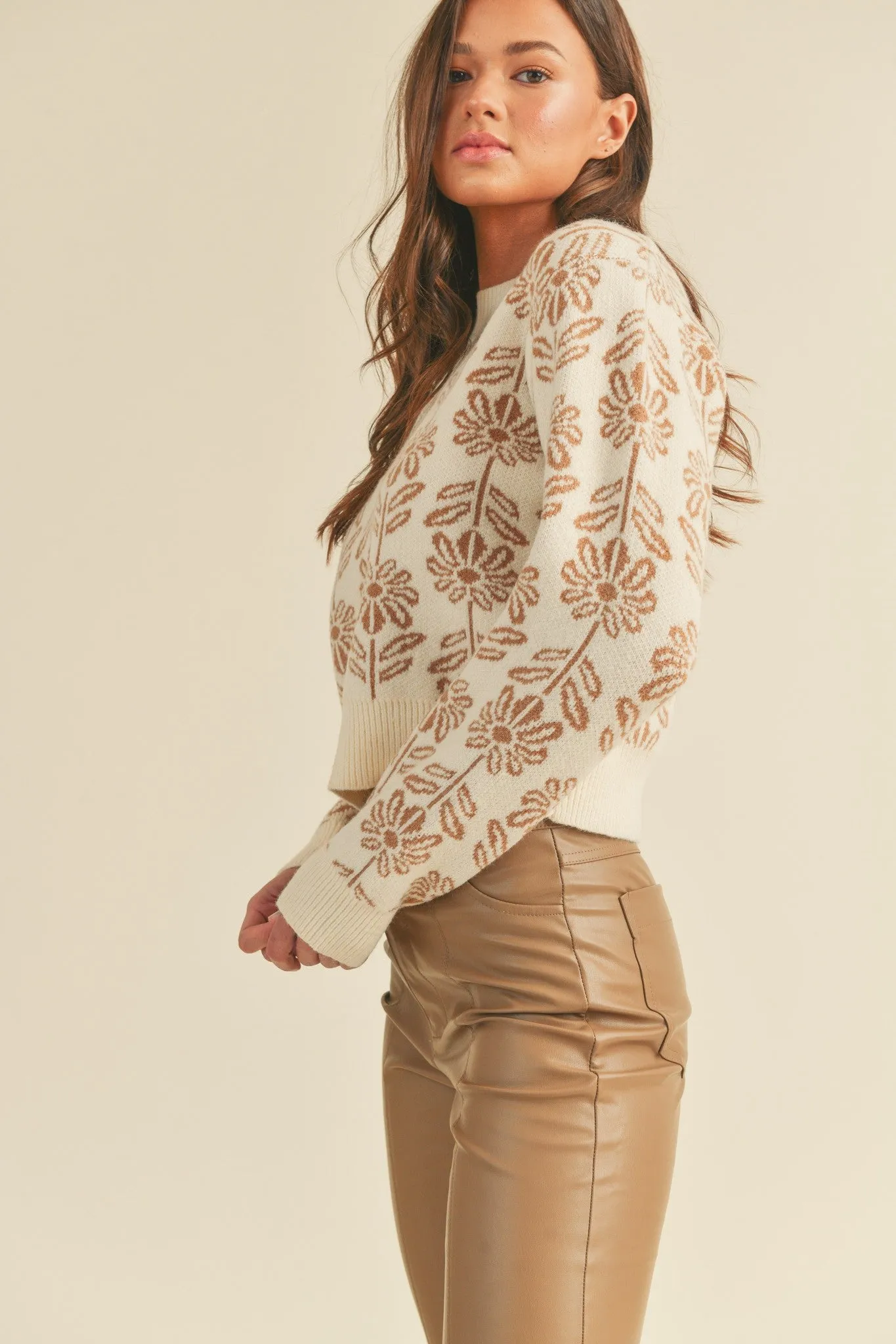 Beige Taupe Floral Pattern Knit Sweater sold by Pinkblush product image thumbnail 2