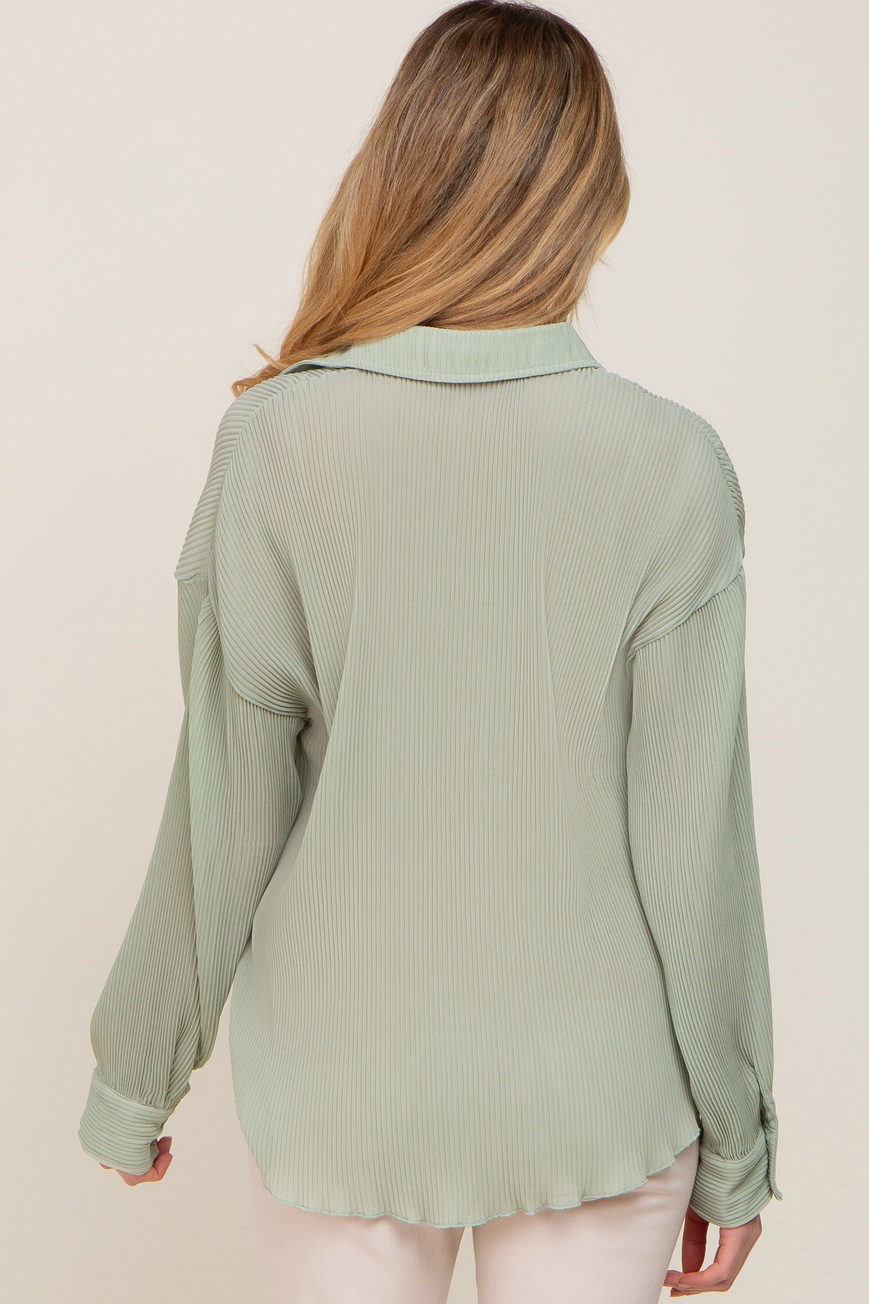 Light Olive Plisse Maternity Chiffon Blouse sold by Pinkblush product image thumbnail 3