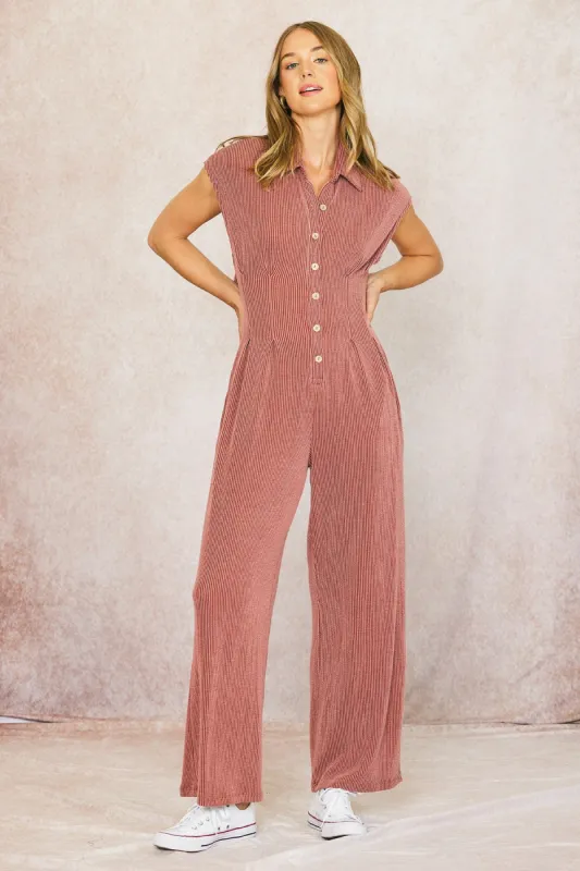 Brick Ribbed Cut Out Back Jumpsuit sold by Pinkblush