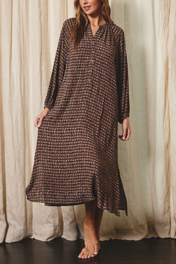 Charcoal Button Down 3/4 Sleeve Midi Dress sold by Pinkblush product image thumbnail 4
