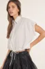 Off White Bubble Drawstring Hem Poplin Button Up Shirt sold by Pinkblush