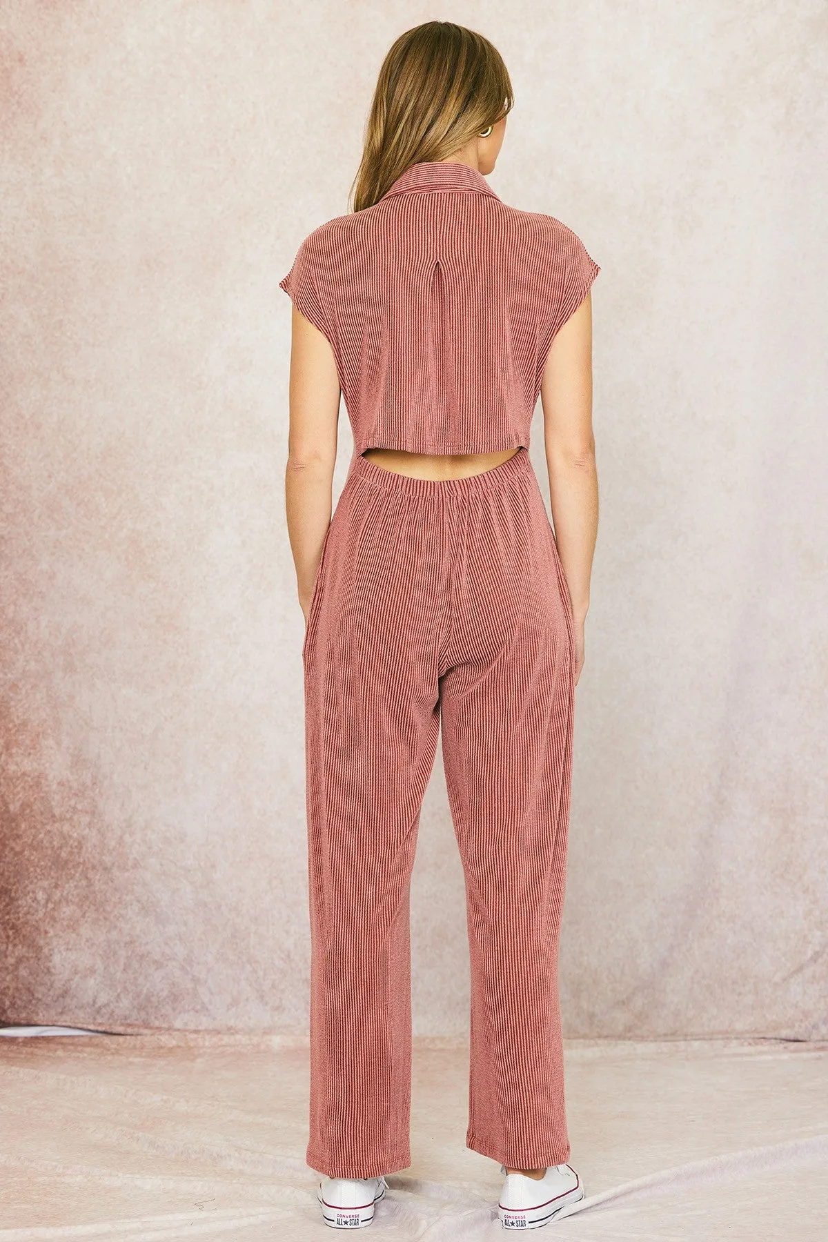 Brick Ribbed Cut Out Back Jumpsuit sold by Pinkblush product image thumbnail 3