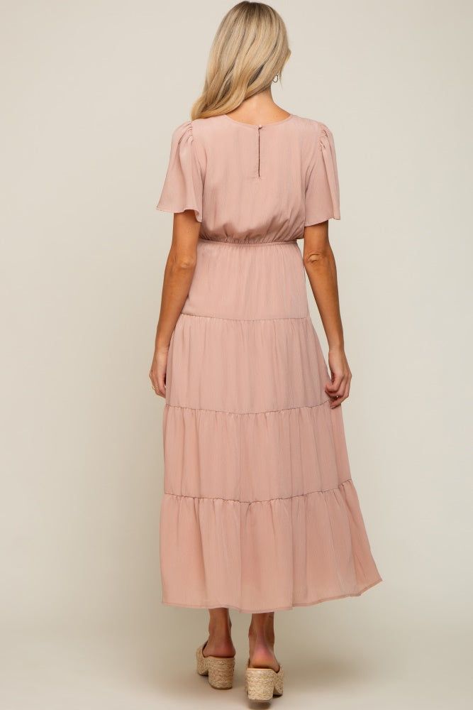 Mauve Tiered Short Sleeve Maternity Midi Dress sold by Pinkblush product image thumbnail 3