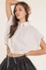 Off White Bubble Drawstring Hem Poplin Button Up Shirt sold by Pinkblush
