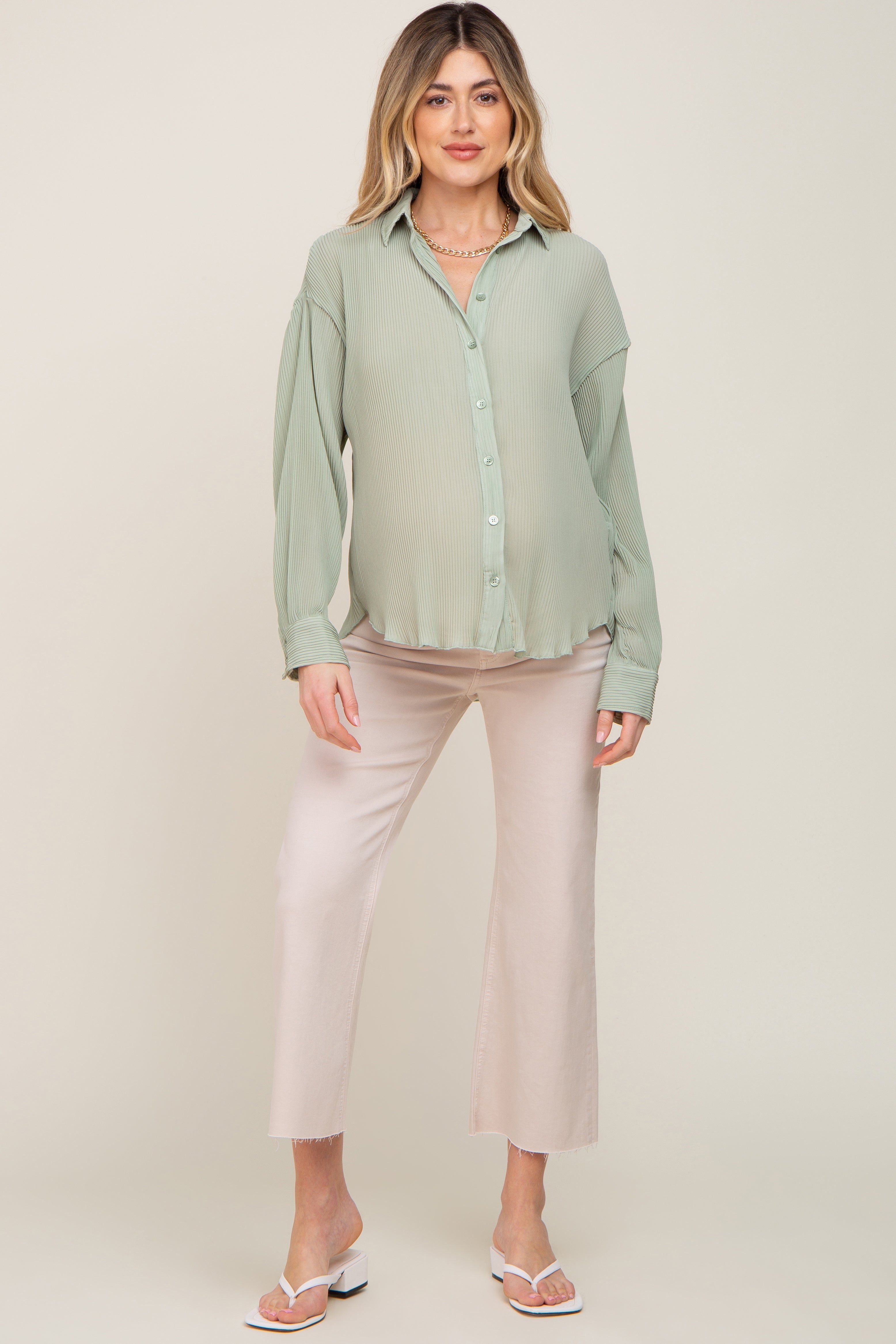 Light Olive Plisse Maternity Chiffon Blouse sold by Pinkblush product image thumbnail 5