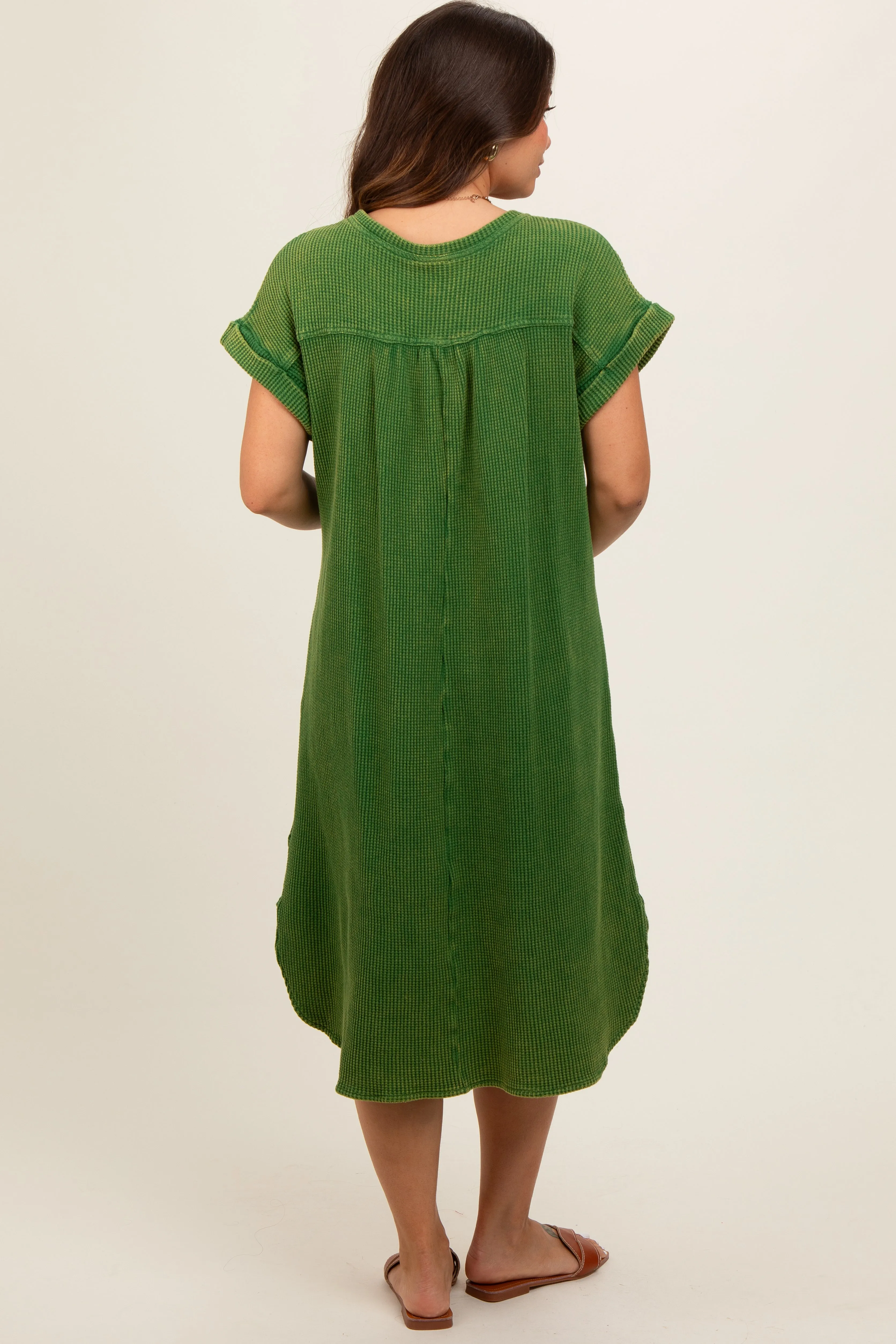 Green Waffle Knit Short Sleeve Maternity Dress sold by Pinkblush product image thumbnail 3