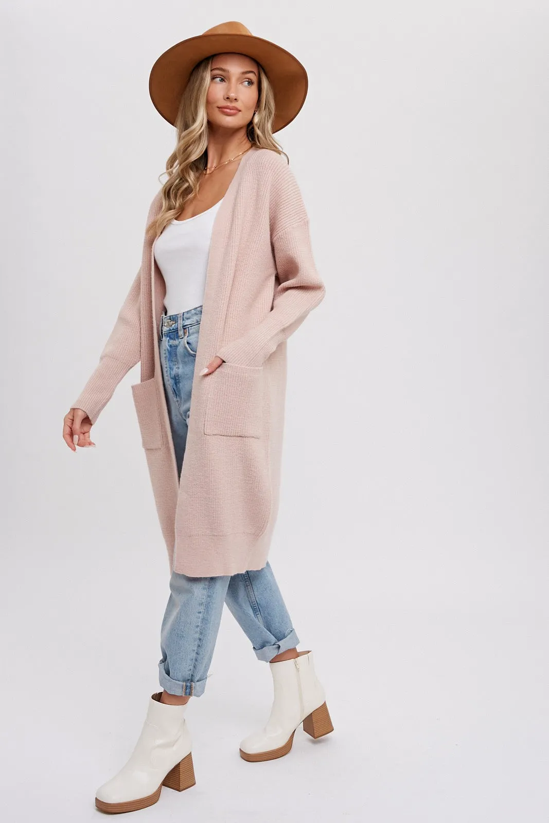 Light Pink Chunky Knit Long Sweater Cardigan sold by Pinkblush product image thumbnail 4