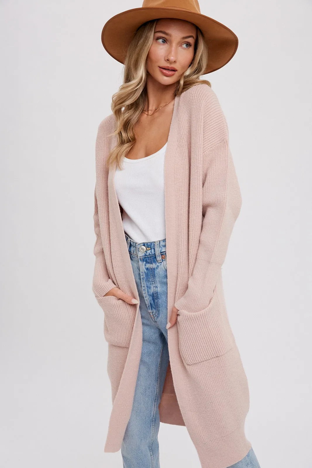 Light Pink Chunky Knit Long Sweater Cardigan sold by Pinkblush