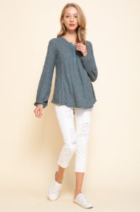 Dusty Blue Waffle Henley Top sold by Pinkblush