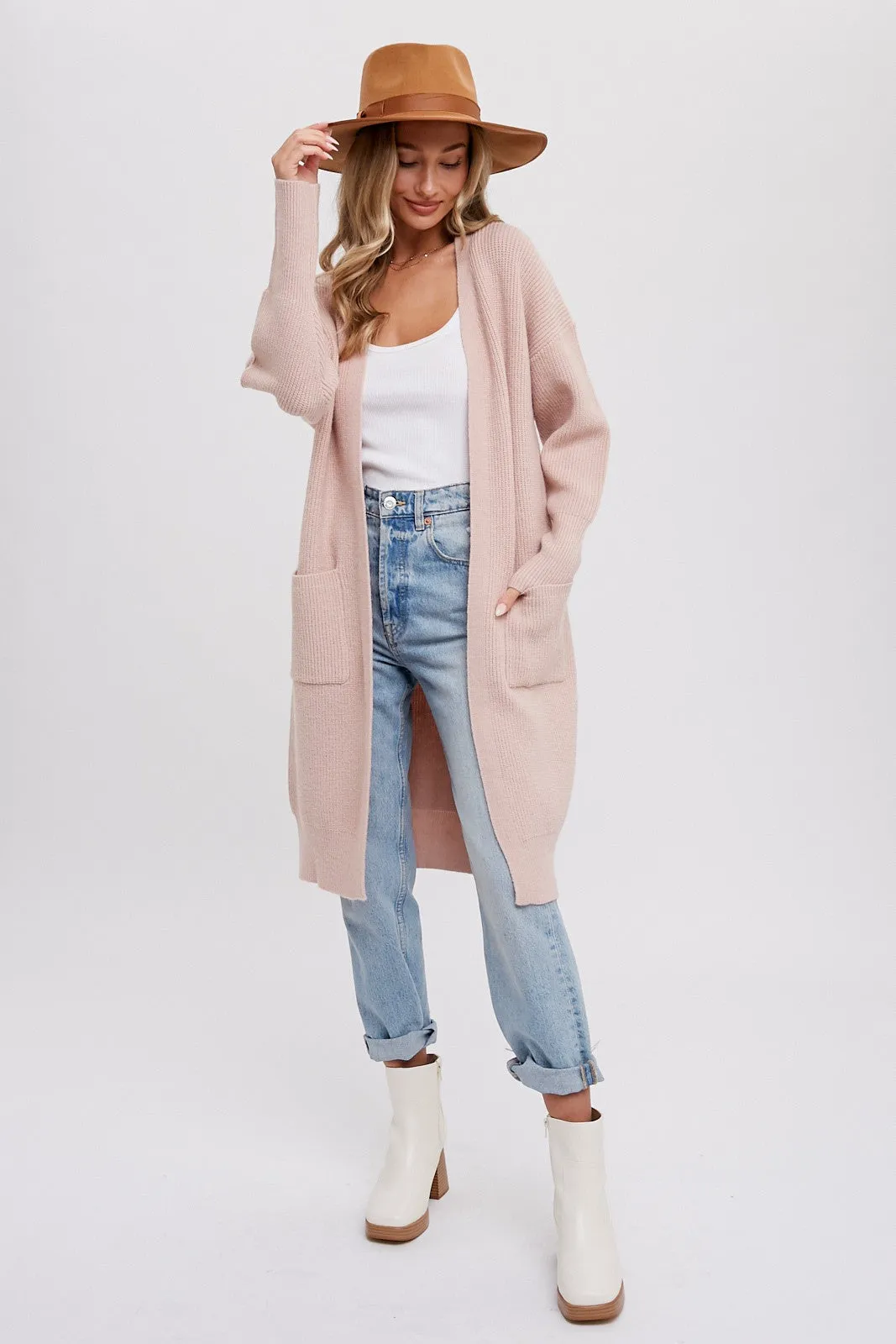 Light Pink Chunky Knit Long Sweater Cardigan sold by Pinkblush product image thumbnail 3