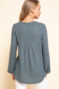 Dusty Blue Waffle Henley Top sold by Pinkblush