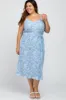 Blue Floral Pleated Plus Midi Dress sold by Pinkblush