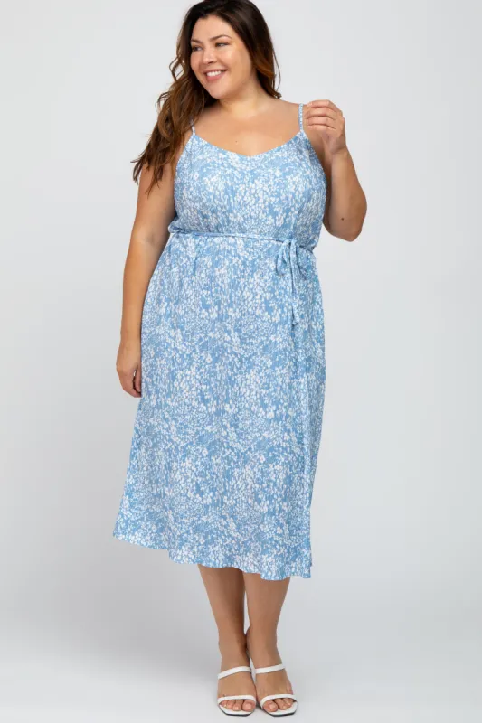 Blue Floral Pleated Plus Midi Dress sold by Pinkblush