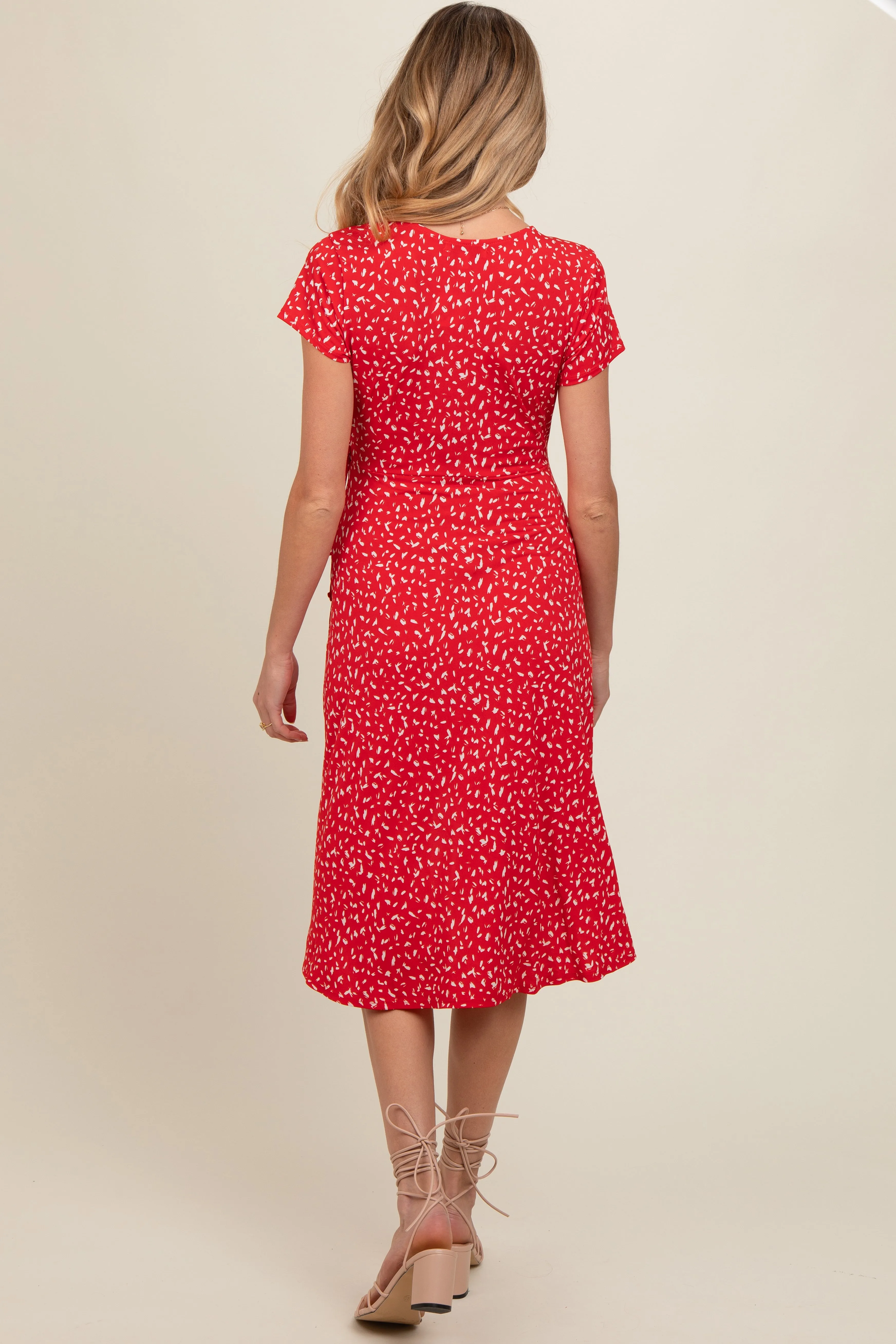 Red Printed Short Sleeve Wrap Maternity Midi Dress sold by Pinkblush product image thumbnail 3