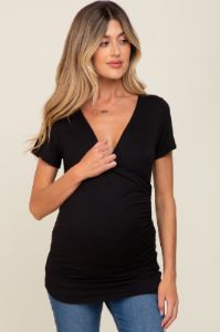 Black Wrap Front Maternity/Nursing Top sold by Pinkblush