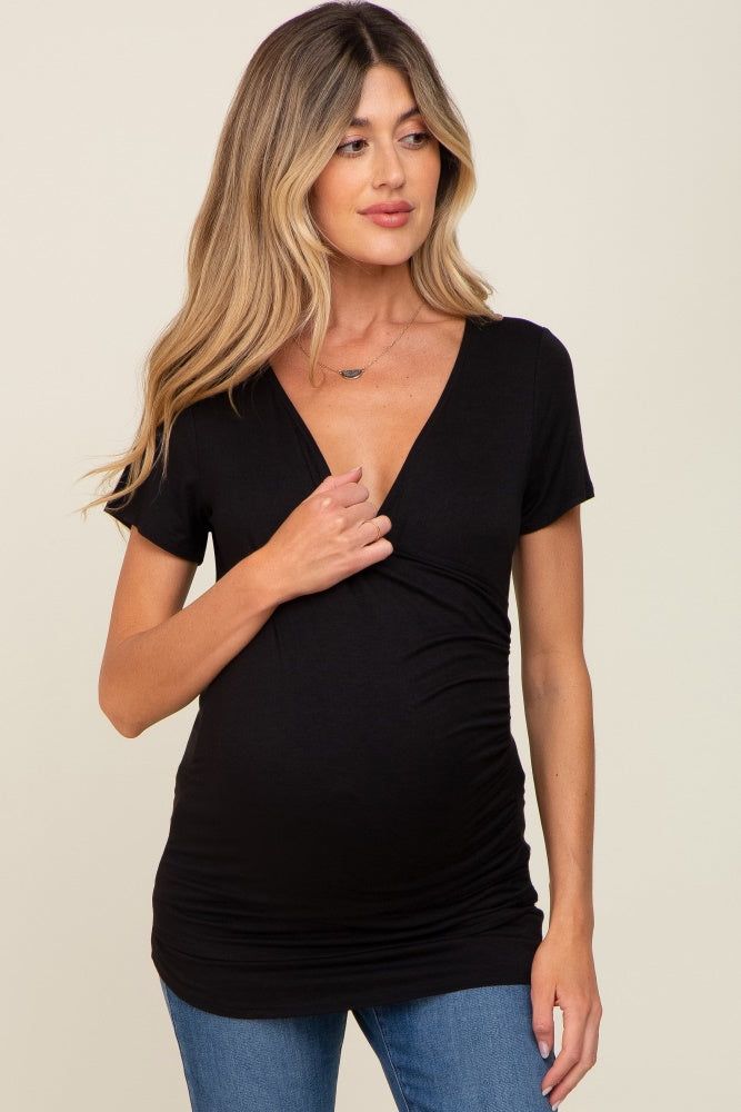 Black Wrap Front Maternity/Nursing Top sold by Pinkblush product image thumbnail 4