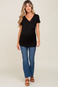 Black Wrap Front Maternity/Nursing Top sold by Pinkblush