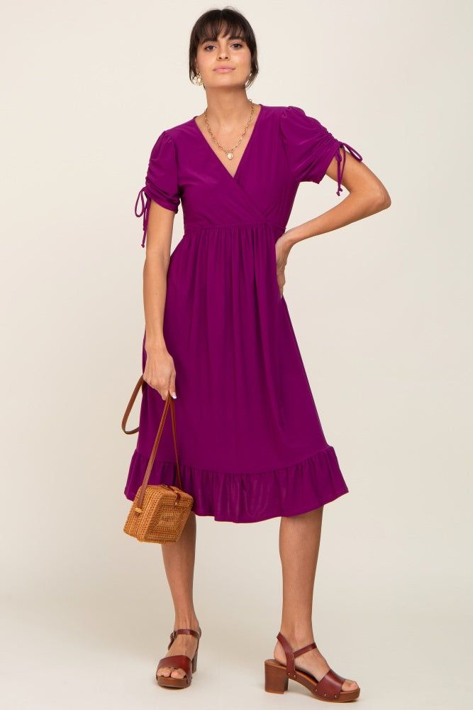Purple Cinched Sleeve Midi Dress sold by Pinkblush product image thumbnail 4