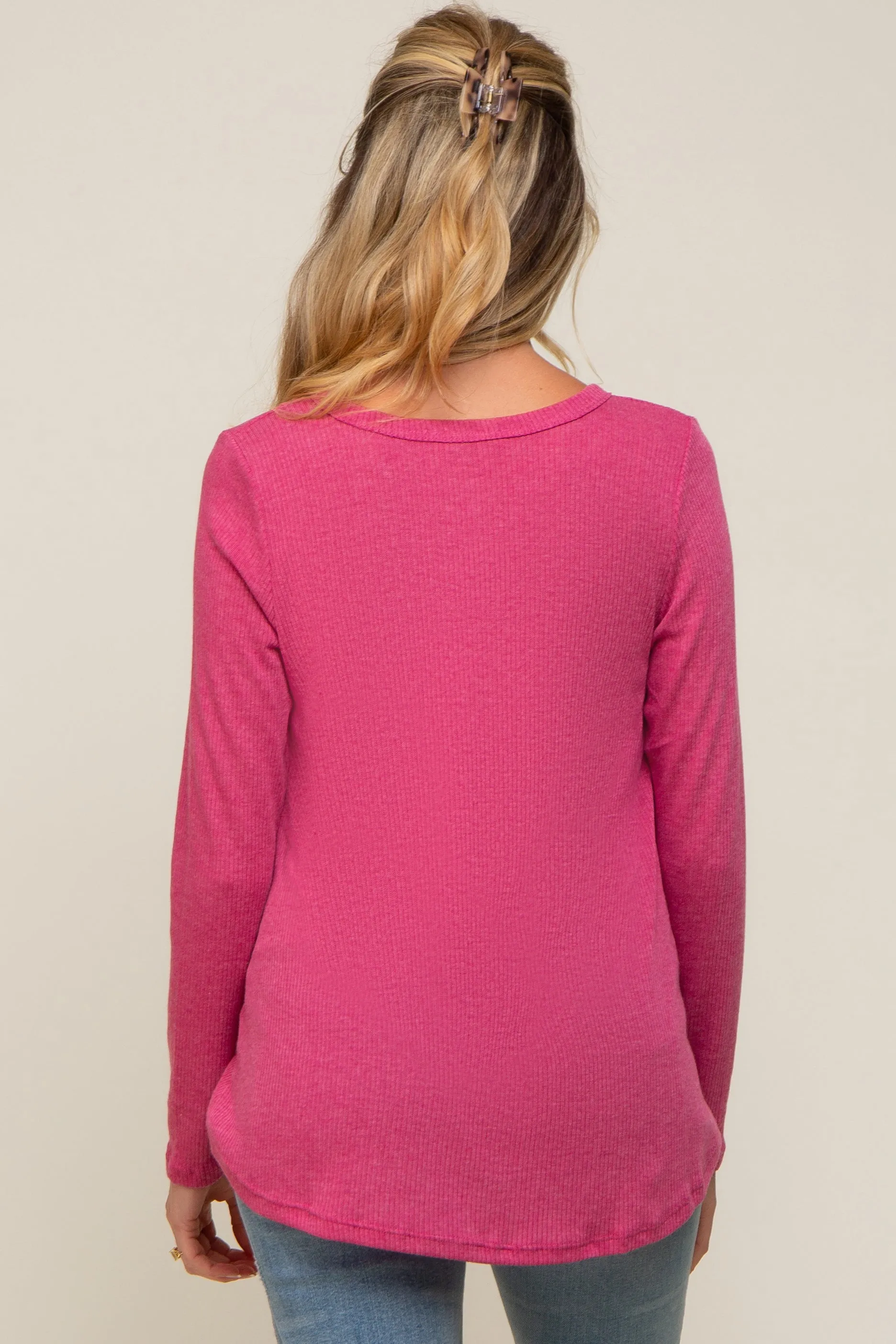 Fuchsia Ribbed Knit Maternity Long Sleeve Top sold by Pinkblush product image thumbnail 3