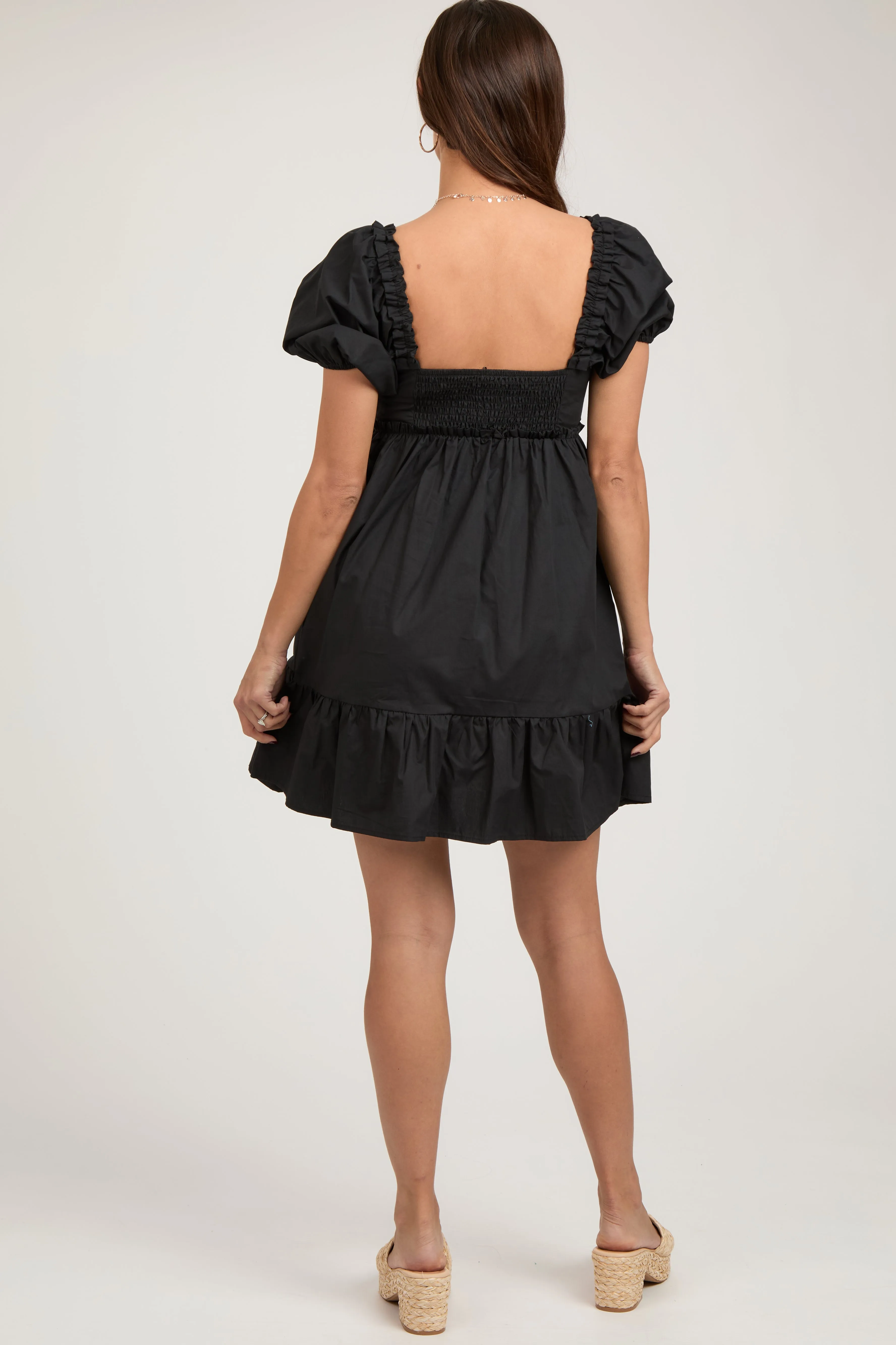 Black Puff Sleeve Ruffle Accent Maternity Mini Dress sold by Pinkblush product image thumbnail 3
