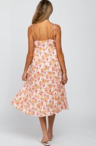 Ivory Floral Print Shoulder Tie Maternity Midi Dress sold by Pinkblush