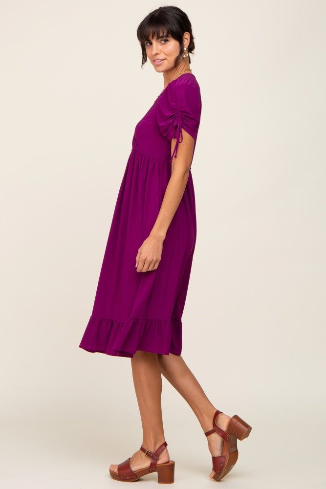 Purple Cinched Sleeve Midi Dress sold by Pinkblush product image thumbnail 2