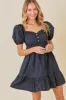 Black Puff Sleeve Ruffle Accent Maternity Mini Dress sold by Pinkblush