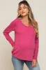 Fuchsia Ribbed Knit Maternity Long Sleeve Top sold by Pinkblush