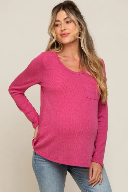 Fuchsia Ribbed Knit Maternity Long Sleeve Top sold by Pinkblush