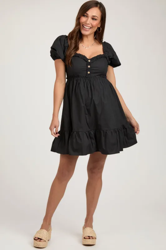 Black Puff Sleeve Ruffle Accent Maternity Mini Dress sold by Pinkblush
