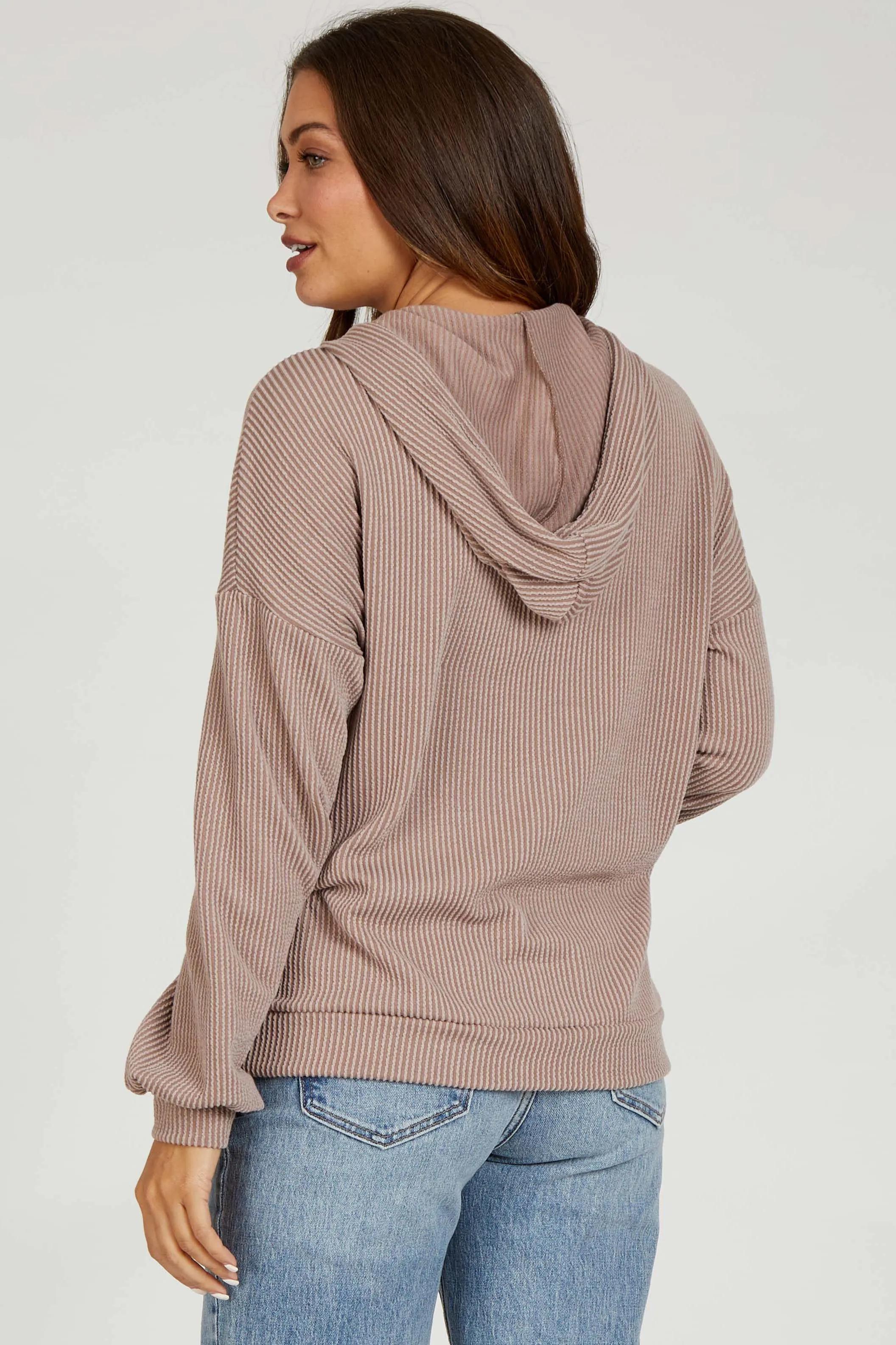 Mocha Ribbed Hooded Maternity Top sold by Pinkblush product image thumbnail 3