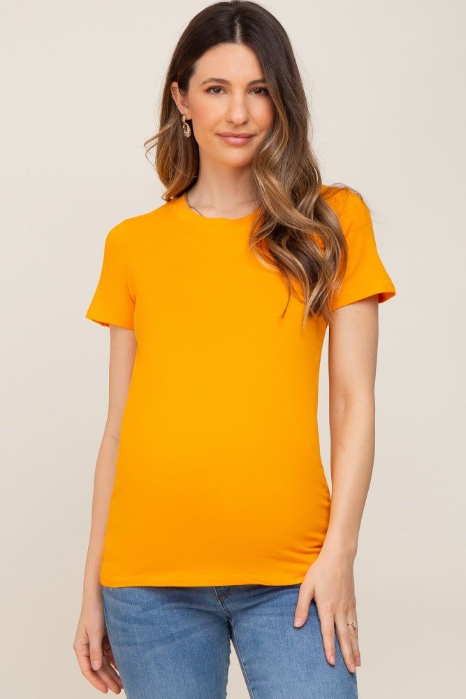 Orange Basic Crew Neck Maternity Tee sold by Pinkblush