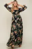 Black Floral Chiffon Square Neck 3/4 Ruffle Sleeve Maternity Maxi Dress sold by Pinkblush